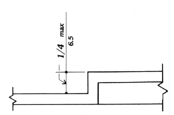 Cross section showing a maximum 1/4 inch vertical
displacement between two horizontal level planes, along an accessible route