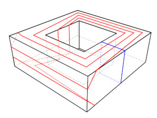 Line drawing of a piece of a Heegaard diagram