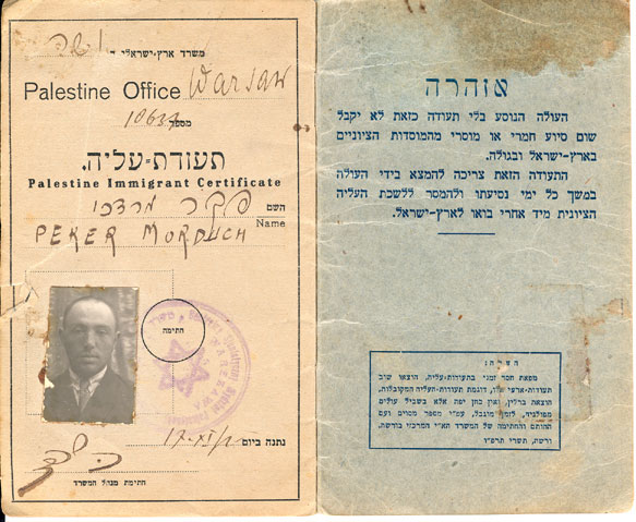 Palestine Immigrant Certificate
