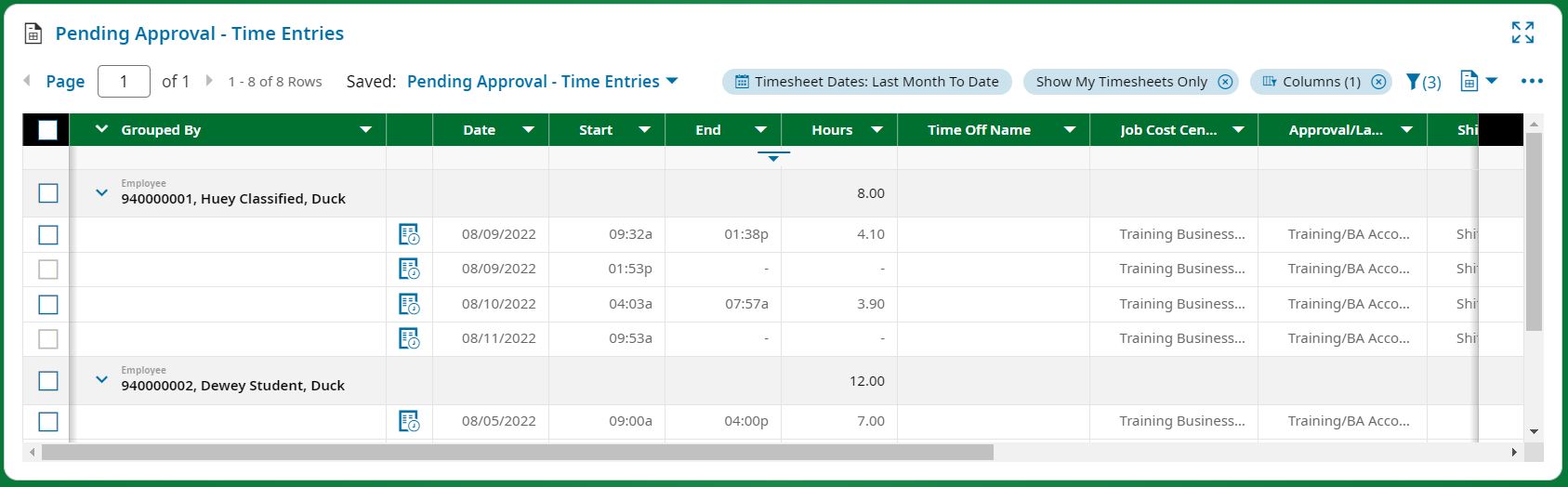 Picture of approving time entries in UKG Ready