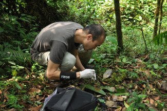 Nelson Ting collects samples in Africa