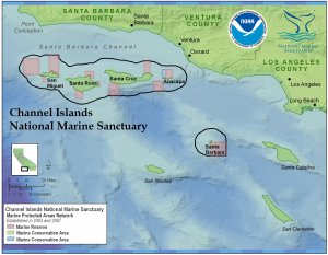 Northern Channel Islands are encircled. Map courtesy of NOAA and UC-Santa Barbara