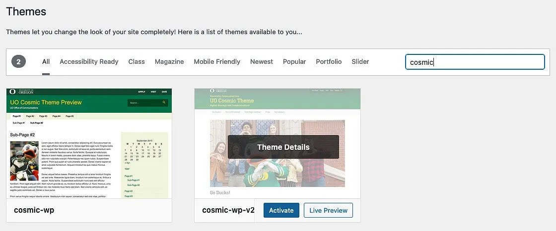 Cosmic theme version two activation screenshot