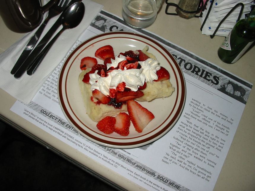 Erdbeeren mit Sahne auf Bisquit fuer Chris und Chip