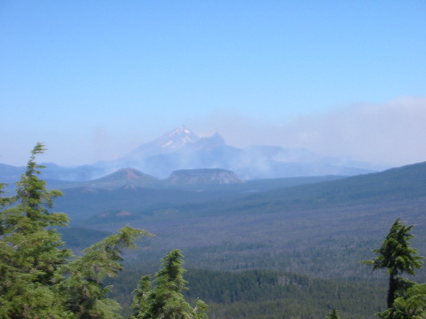 forest fires at Santiam Pass (Mt. Jefferson in background)