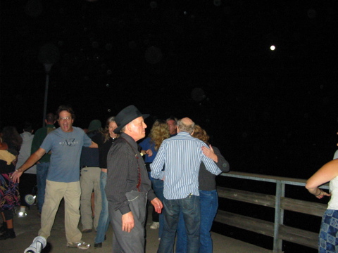8:31PM: a quarter hour into the Cajun & Zydeco segment: Ken (tongue out), Jane,  Lee (with hat), Drew (striped shirt, dancing with Dee), Monika (in back)