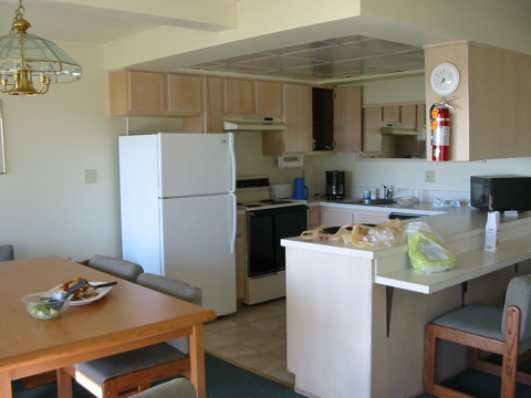 Blick auf K&uuml;che (und gebratenes Huhn)