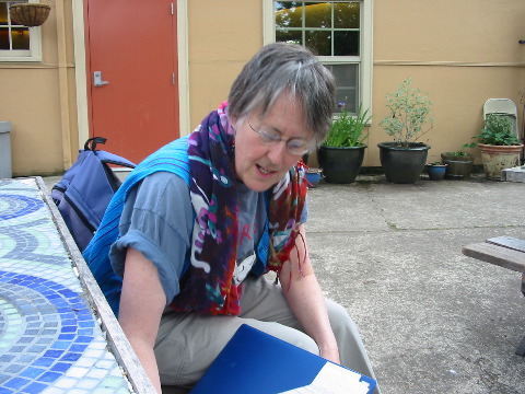 Maura was the first to arrive (by bike)