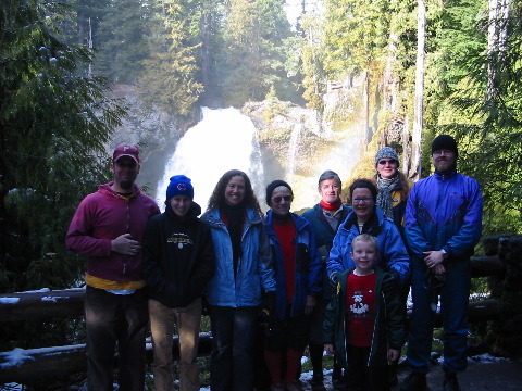 The whole group, at Sahalie Falls