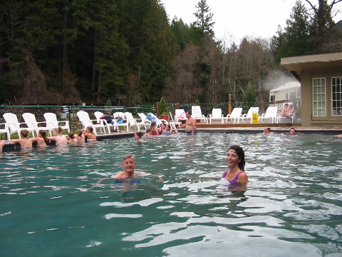 Annette and I in the hot pool of Belknap Hot Springs Resort
