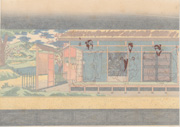 Bunraku Theater Stage Set for Shinpan Utazaimon from the Illustrated Collection of Famous Japanese Puppets of the Osaka Bunrakuza