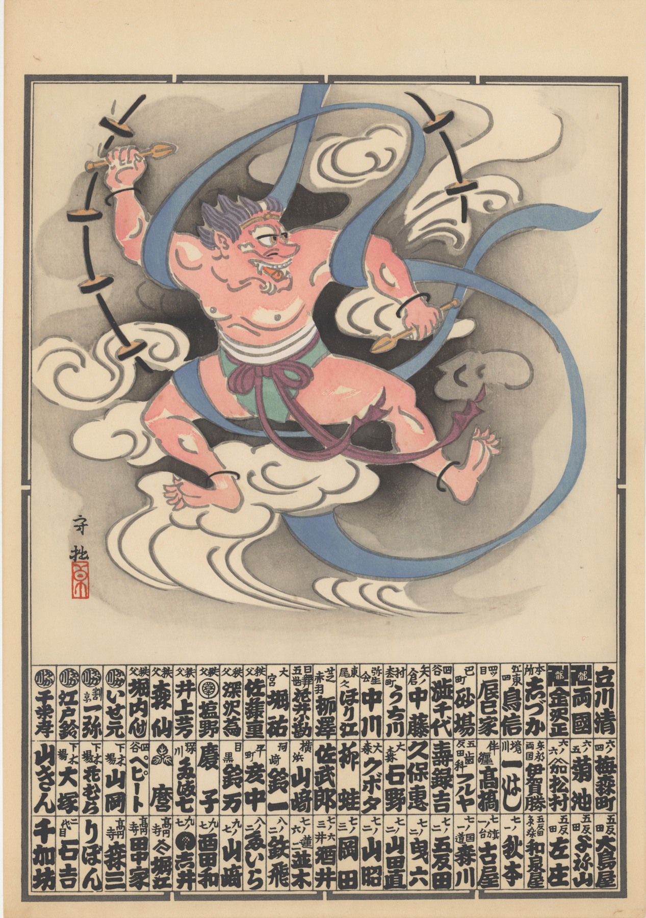 Fujin A Set of Three Nōsatsu Kōkanfuda - Fūjin the Wind God, Raijin the ...