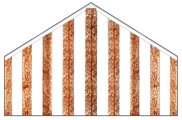 Author’s conjectural reconstruction of Manutuke II'Bs end wall with three “stemmed” manaia panels 