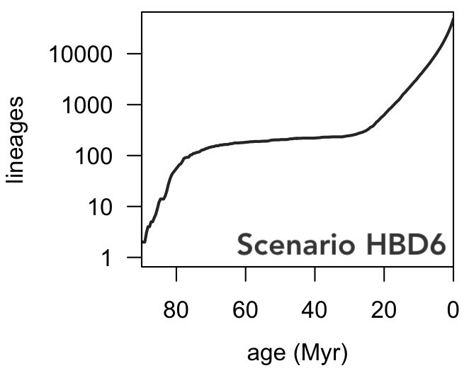 LTT of tree generated by diversification scenario HBD6.