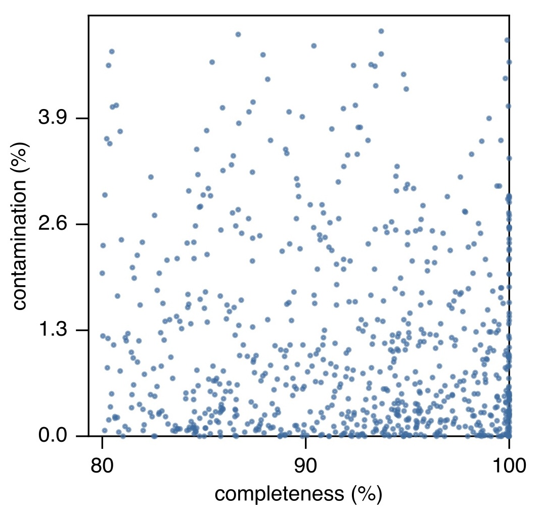 Completeness and contamination levels of high-quality MAGs.