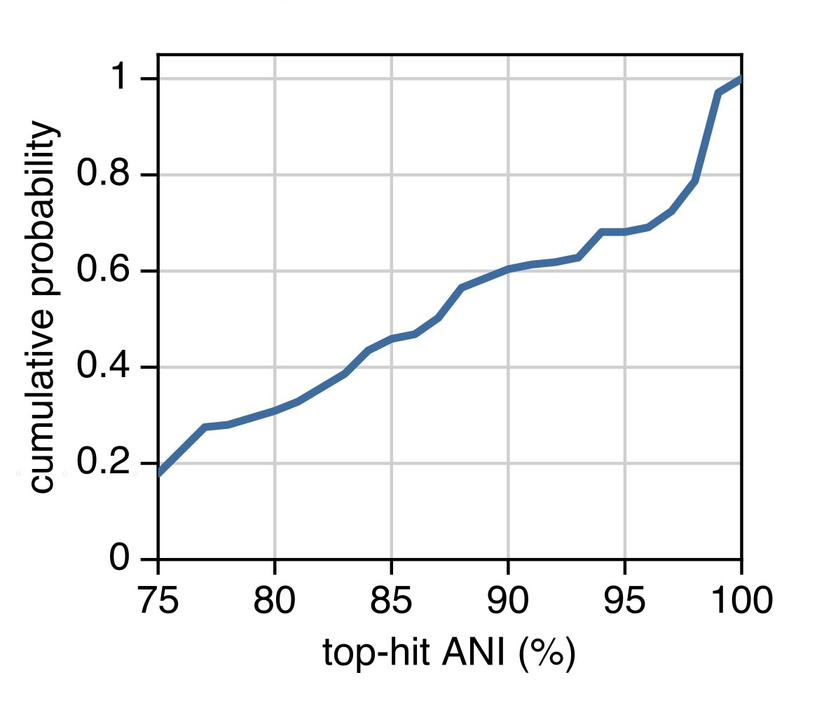 ANIs between Yellowstone MAGs and their closest hit in the GTDB.