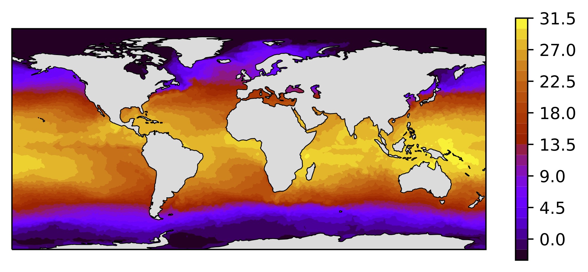 Night-time sea surface temperature across the worlds oceans.
