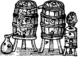 woodcut of a large double-barrelled medieval still